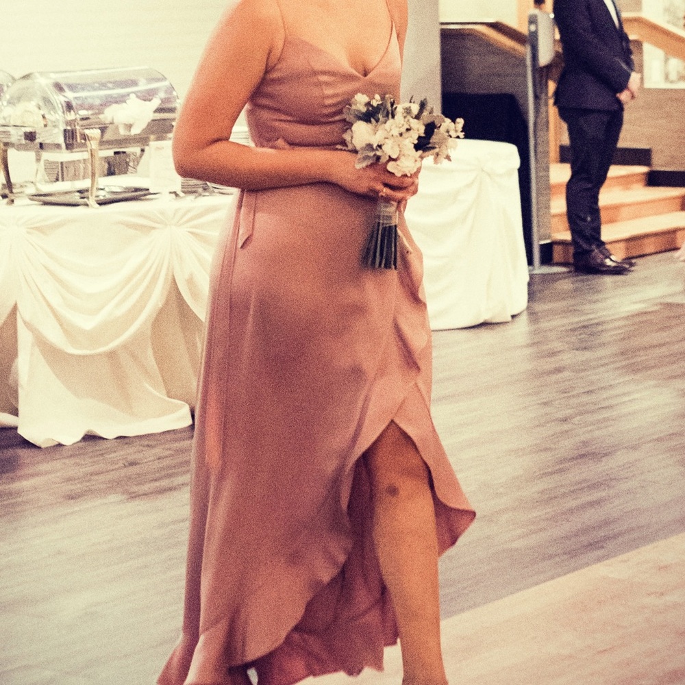 Davids Bridal rose v neck dress